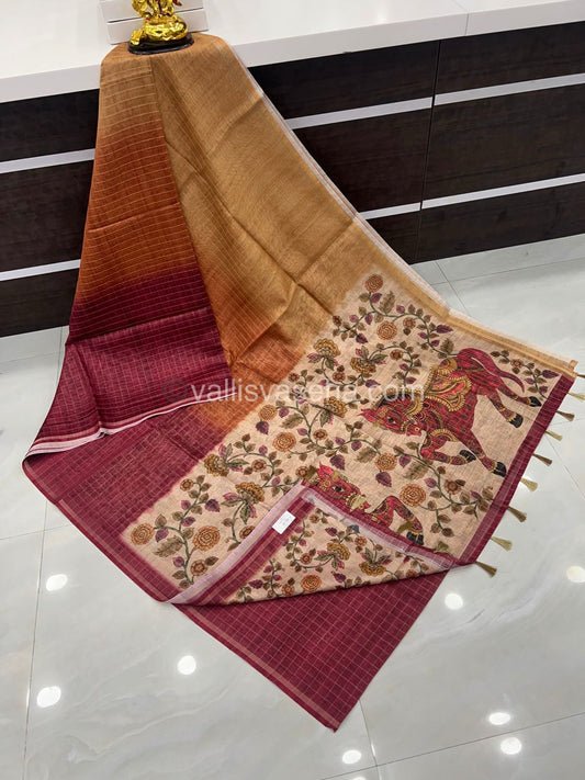 Semi Chanderi Saree - checks pattern - VVSCS002
