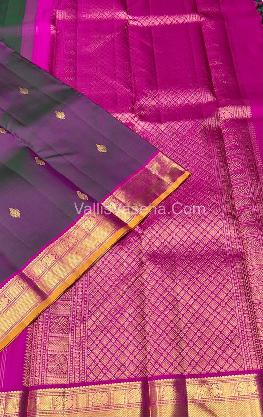 Pure Kanchipuram Silk Saree - Manthulir Green & Pink Mixed Triple Tone Shade - VVPS010