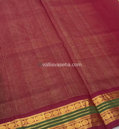 Pure Korvai Silk Cotton Saree - Pista Green with Maroon - VVKSC004