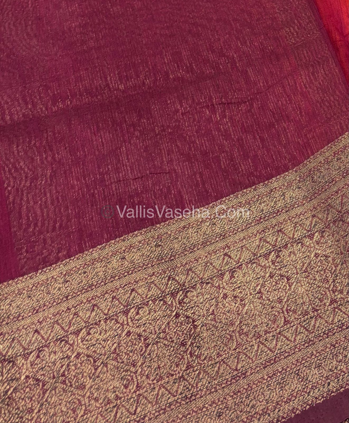 Bamboo Silk Saree - Orange With Wine Shade - VVBSS006