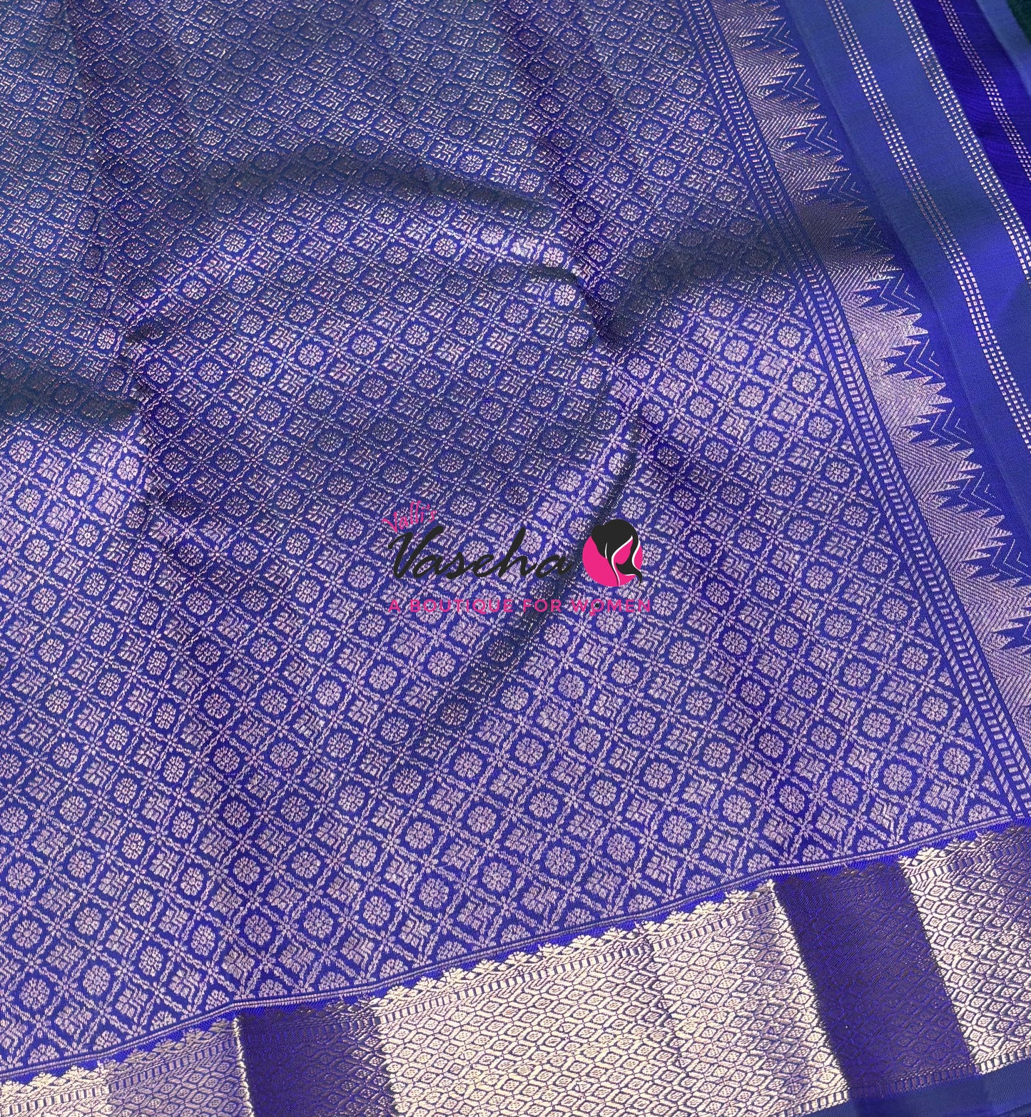 Pure Kanchipuram Silk Saree - Vairavoosi Design  - Dual Tone Blue Shade  - VVPS087