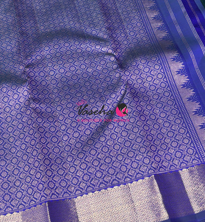 Pure Kanchipuram Silk Saree - Vairavoosi Design  - Dual Tone Blue Shade  - VVPS087