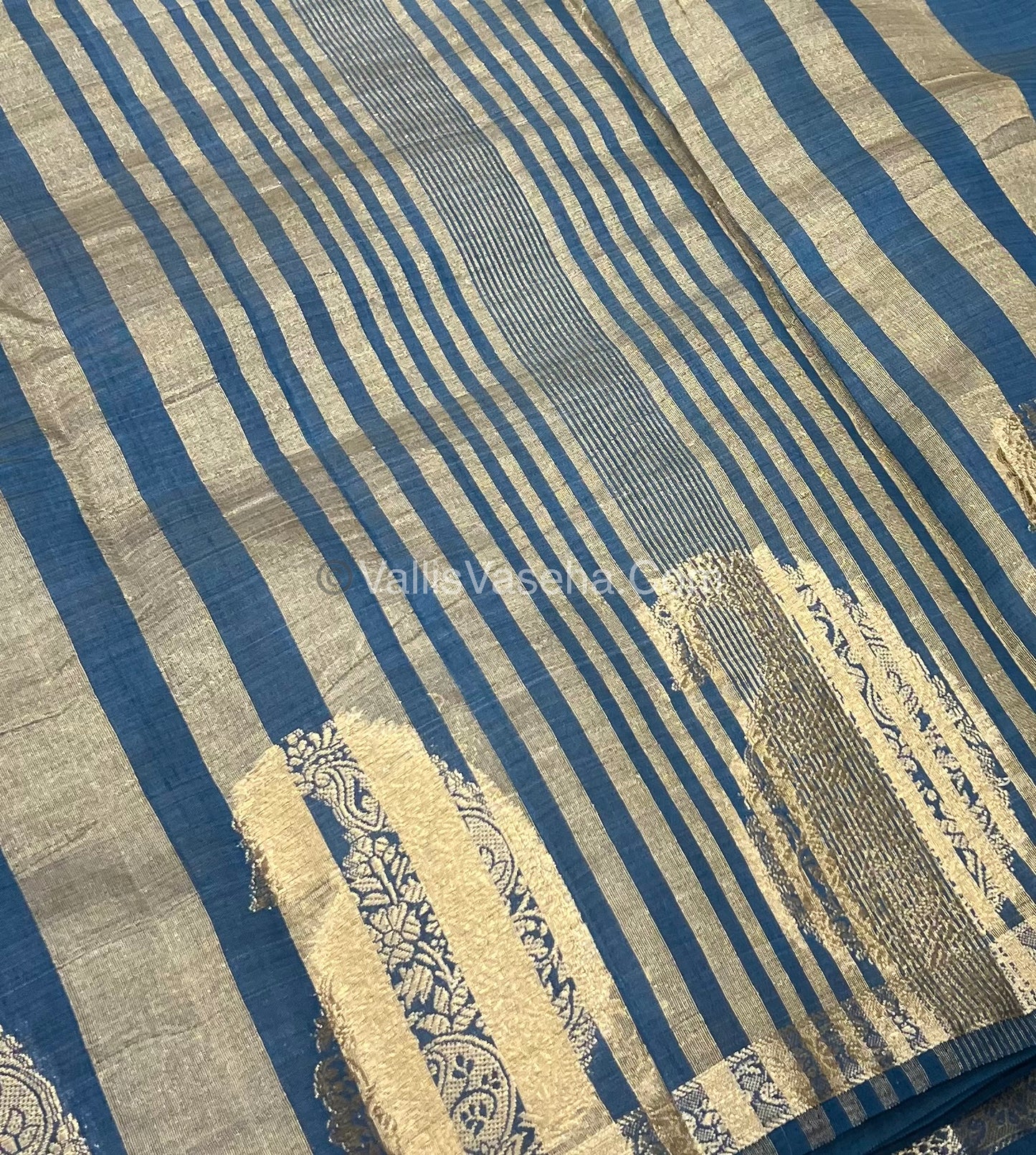 Semi Tussar Silk - Small Mango - Ramar Blue Shade - VVSTS002