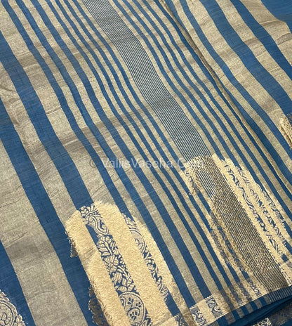 Semi Tussar Silk - Small Mango - Ramar Blue Shade - VVSTS002