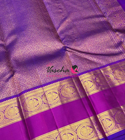 Pure Vintage Korvai Kanchipuram Silk Saree - Green & Purple Combo - VVPS071