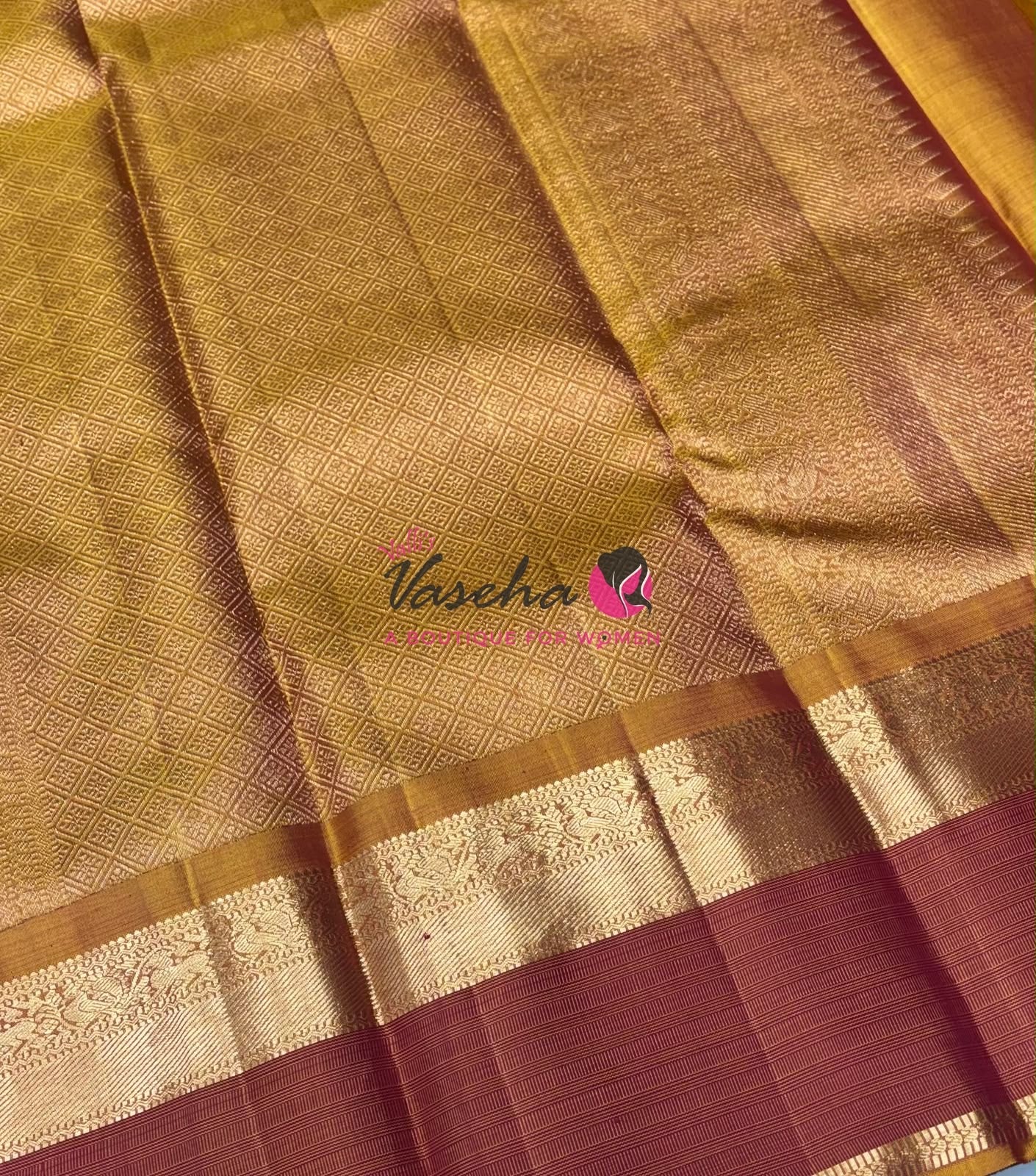 Pure Vintage Korvai Kanchipuram Silk Saree - Black & Dual Tone Orange Combo - VVPS047
