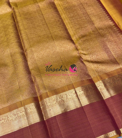 Pure Vintage Korvai Kanchipuram Silk Saree - Black & Dual Tone Orange Combo - VVPS047