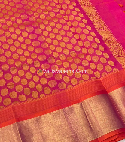 Pure Korvai Silk Cotton Saree - Blue With Peach Shade Temple border - VVKSC001
