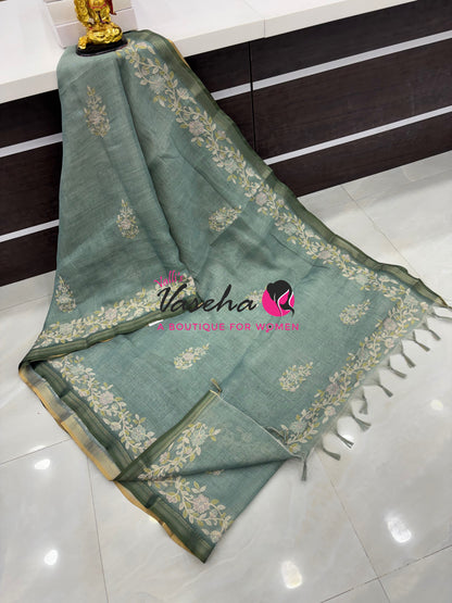 Linen Tissue Saree - Blue Shade - VVLTS002