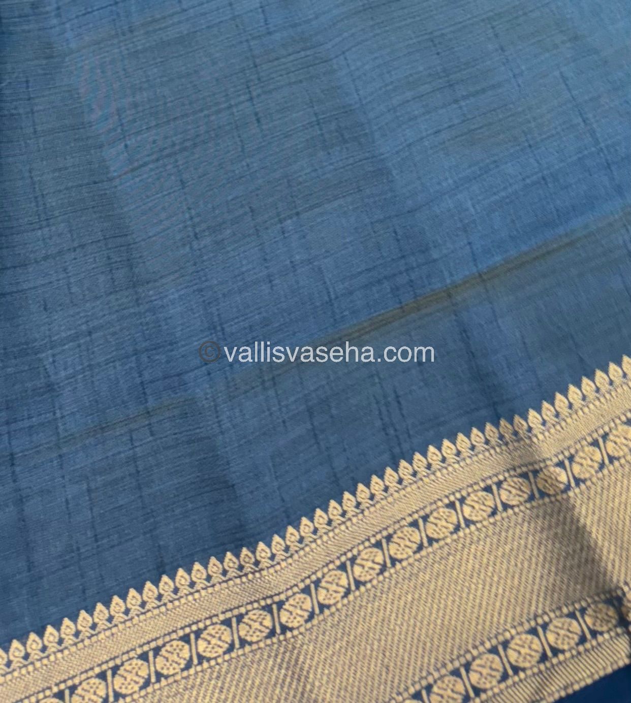 Semi Tussar Silk - Grand Pallu  - Dark Blue Shade - VVSTS023