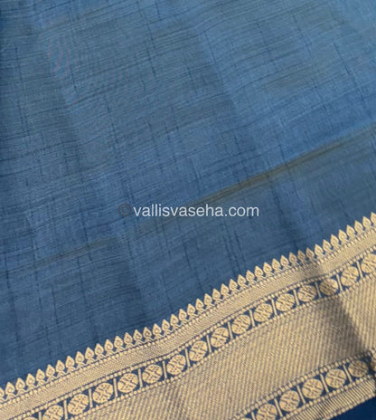 Semi Tussar Silk - Grand Pallu  - Dark Blue Shade - VVSTS023