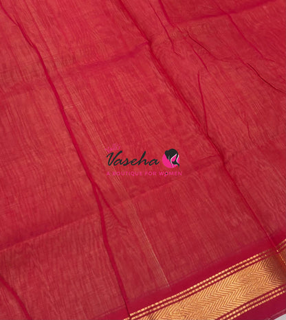 Pure Silk Cotton Sarees - Cream With Red - VVPSC003