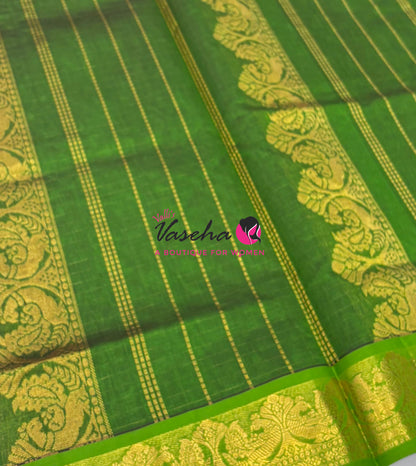 Pure Silk Cotton Saree - Maroon With Green - Lakshadeepam Design - VVPLD004