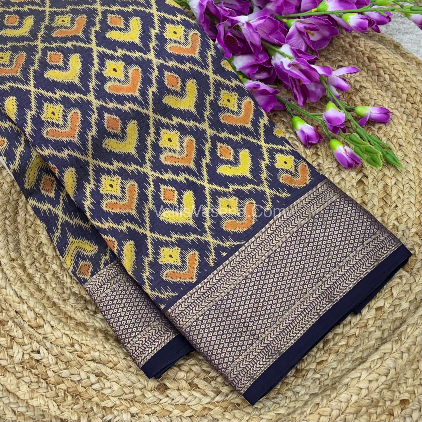 Semi Tussar Silk Saree - Ikkat / Pochampally Design - Navy Blue Shade - VVSTS033