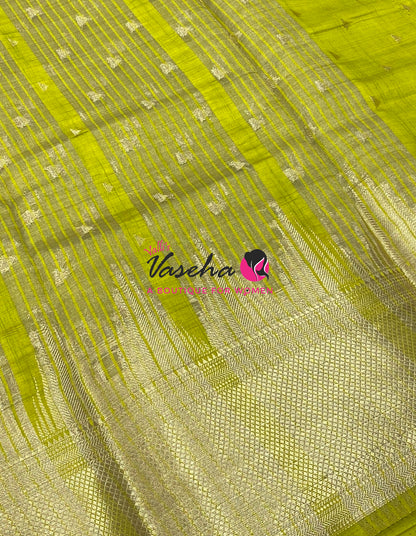 Semi Tussar Silk Saree | Lemon Green Shade |VVSTS054
