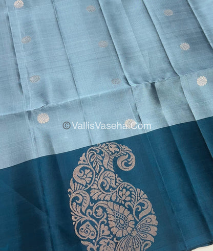 Pure Soft Silk Saree - Greyish Blue & Ramar Blue - VVPSS061