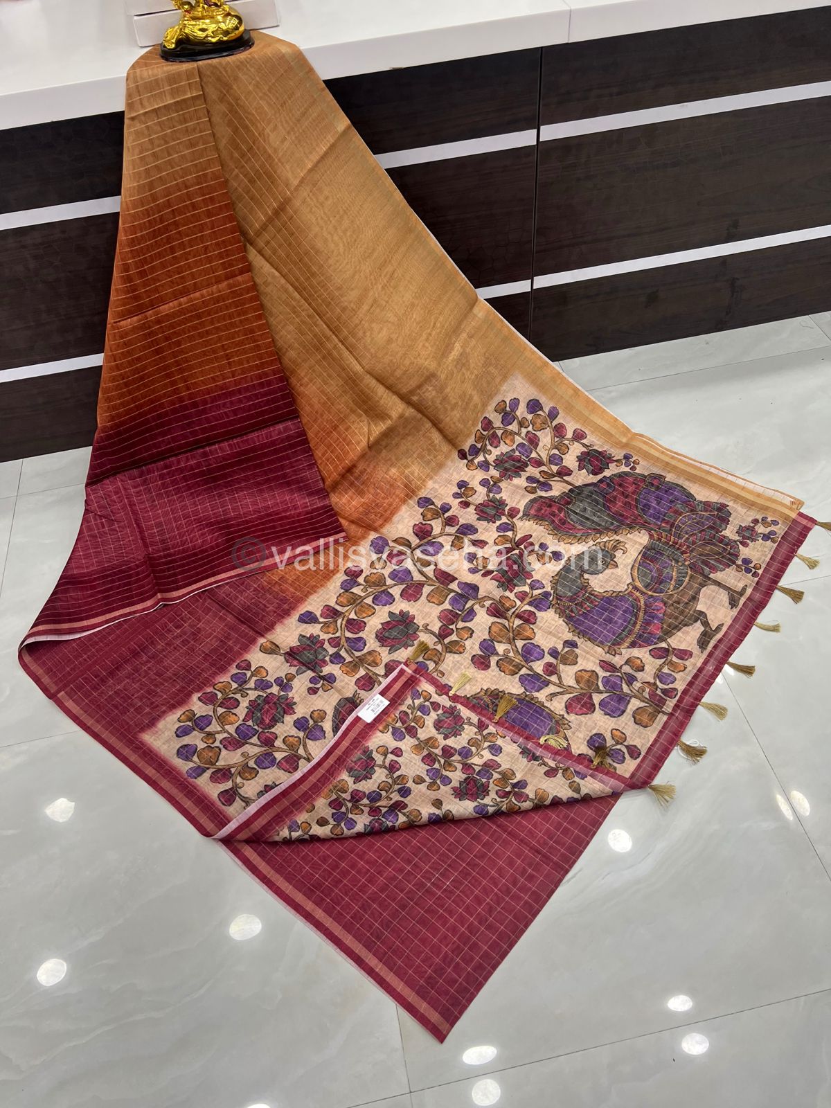 Semi Chanderi Saree - checks pattern - VVSCS002