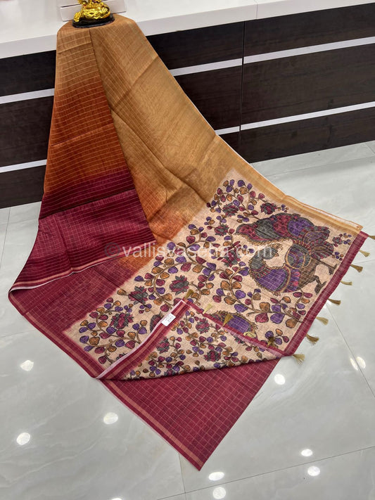 Semi Chanderi Saree - checks pattern - VVSCS002