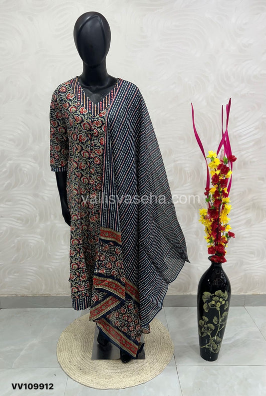 Ready Made - Anarkali - Salwar, Kameez & Duppatta(3pc)- Printed Cotton - VVAS003
