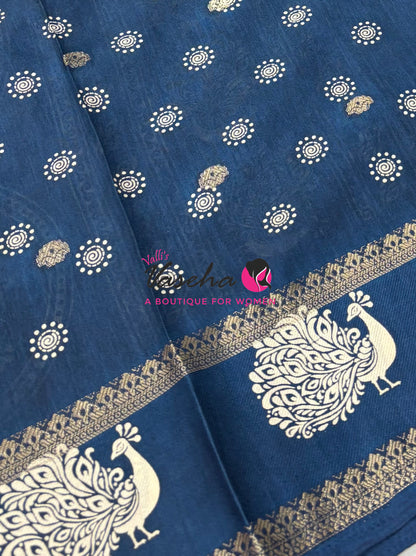 Casual Wear Saree - Semi Binny / Semi Dola Silk - Ramar Blue Shade - VVSDS007