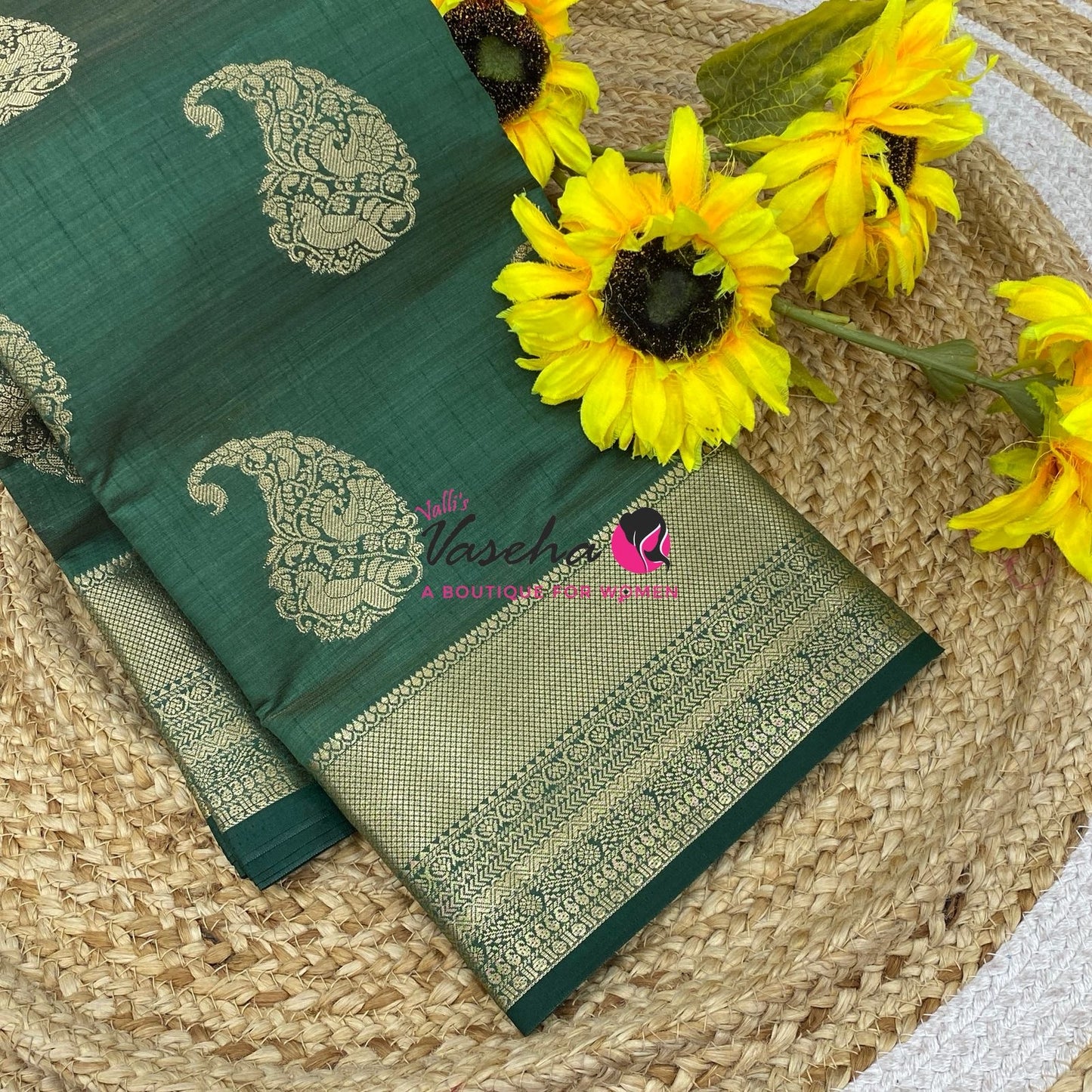 Semi Tussar Silk Saree | Green Shade |VVSTS055