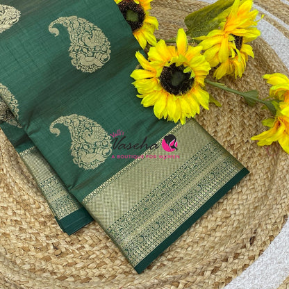 Semi Tussar Silk Saree | Green Shade |VVSTS055