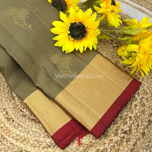 Pure Soft Silk Saree - Greyish Chiku & Merunish Red Combo - VVPSS036