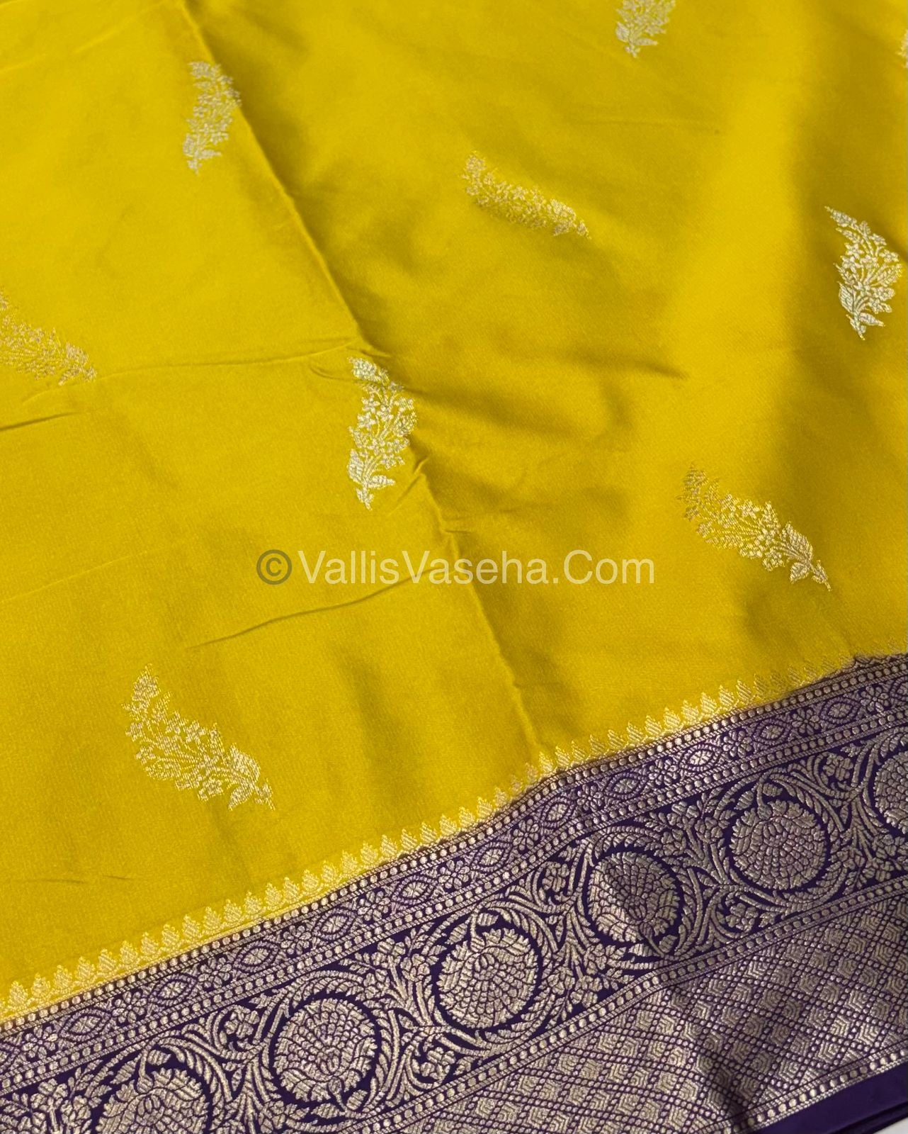 Premium Viscose Saree - Lemon Yellow & Purple  Shade - VVPV001