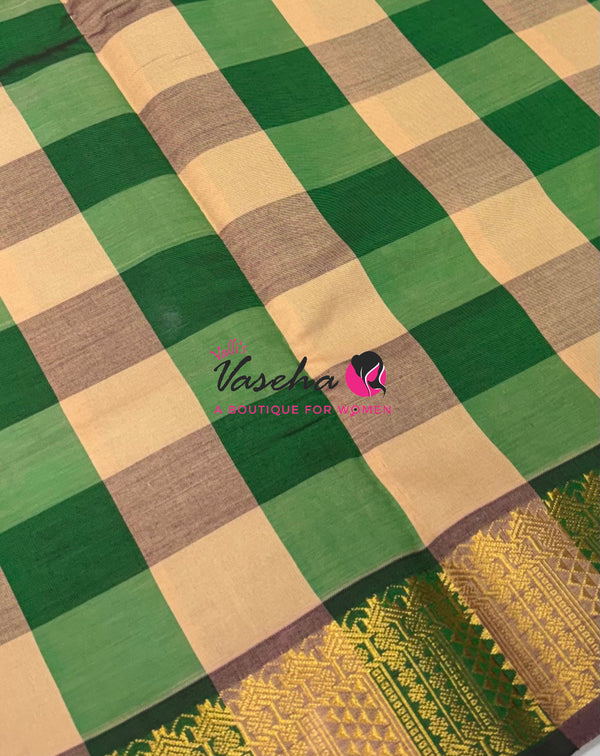 Semi Silk Cotton Saree |  Pazhum Pazhamum Checks Design |VVSSC018