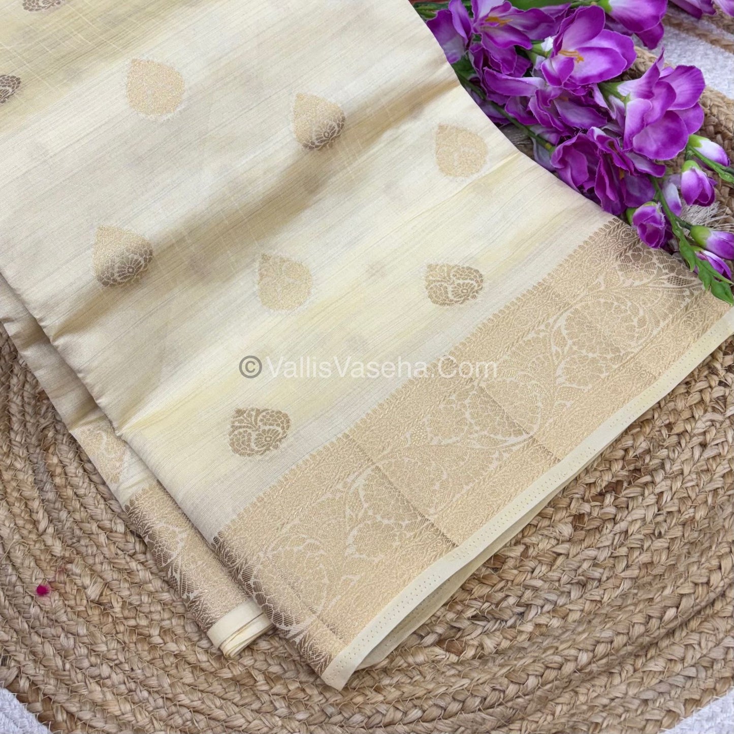 Semi Tussar Silk - Grand Pallu  - Cream Shade - VVSTS029