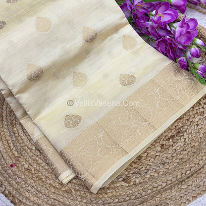 Semi Tussar Silk - Grand Pallu  - Cream Shade - VVSTS029