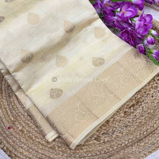 Semi Tussar Silk - Grand Pallu  - Cream Shade - VVSTS029
