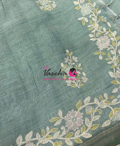 Linen Tissue Saree - Blue Shade - VVLTS002