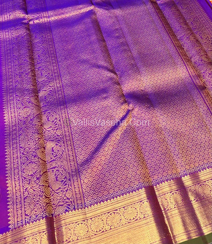 Pure Kanchipuram Silk Saree - Peachish Orange with Purple combo - VVPS011
