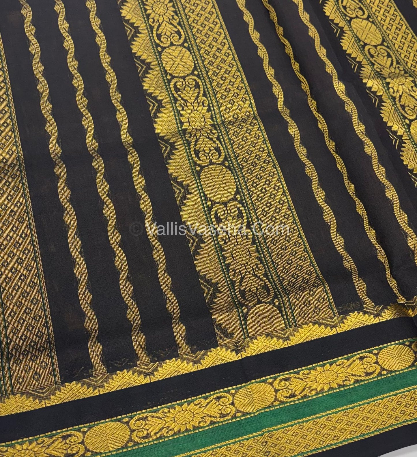 Pure Korvai Silk Cotton - Yellow with Black Combo - VVKSC007