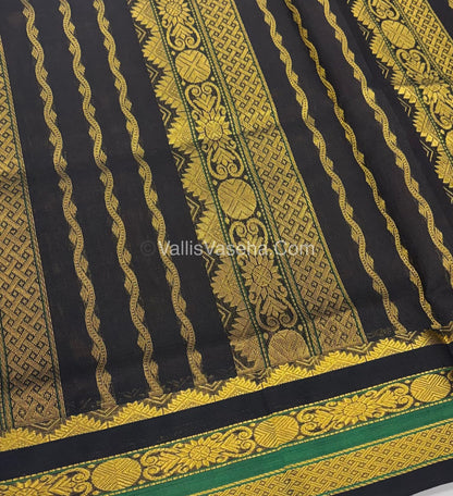 Pure Korvai Silk Cotton - Yellow with Black Combo - VVKSC007
