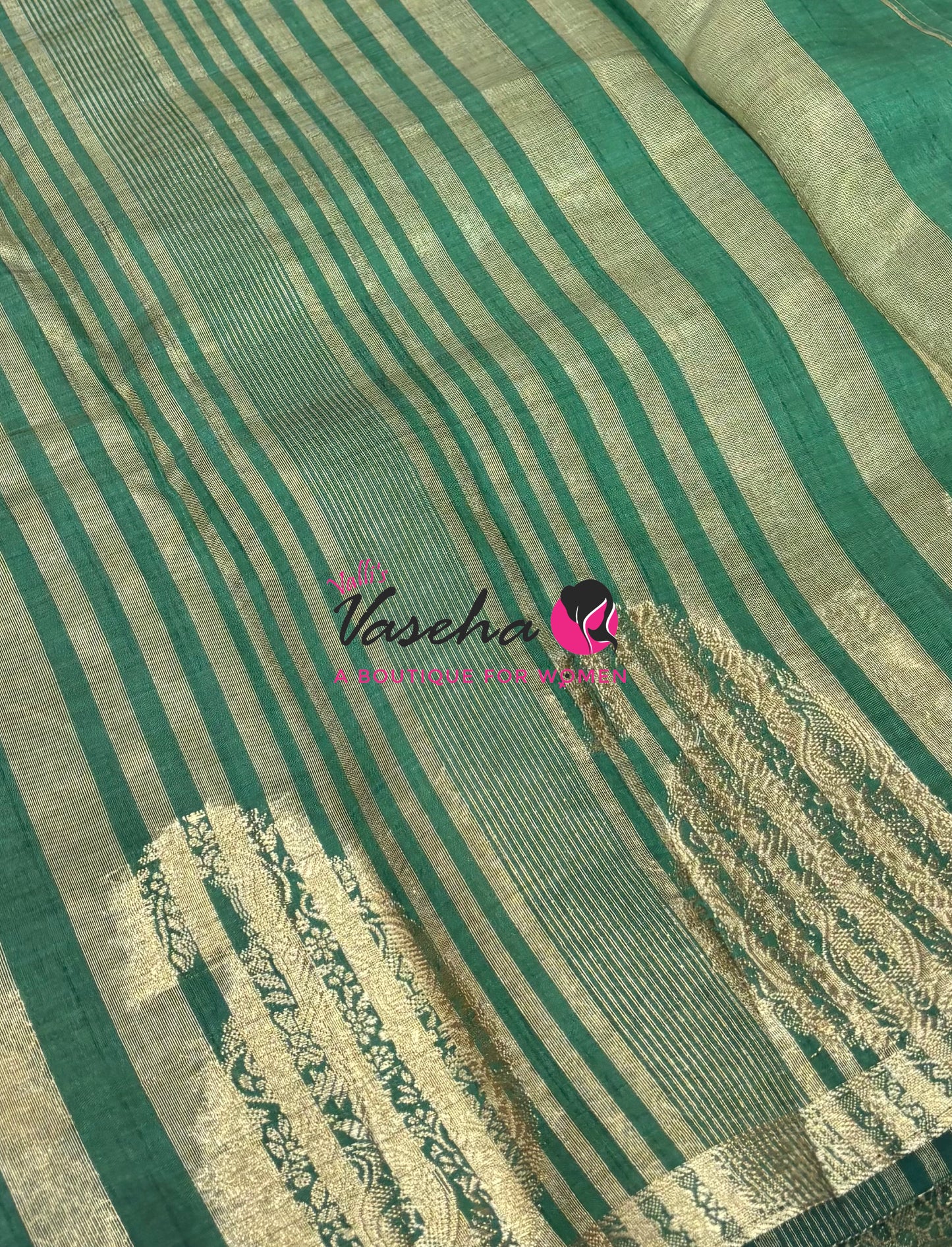 Semi Tussar Silk - Small Mango - Dark Green Shade - VVSTS002