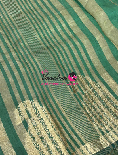 Semi Tussar Silk - Small Mango - Dark Green Shade - VVSTS002