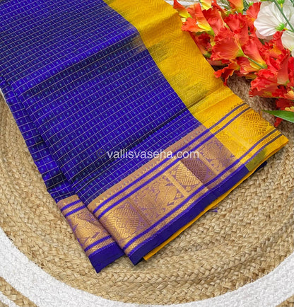 Pure Silk Cotton Saree - Blue with Yellow - Lakshadeepam Design - VVPLD001