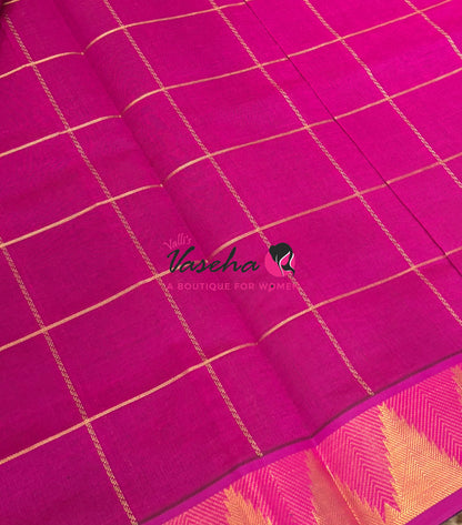 Semi Silk Cotton Saree - Checked Pattern with Butta  - VVSSC013