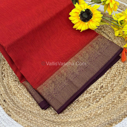 Bamboo Silk Saree - Red With Wine Shade - VVBSS005
