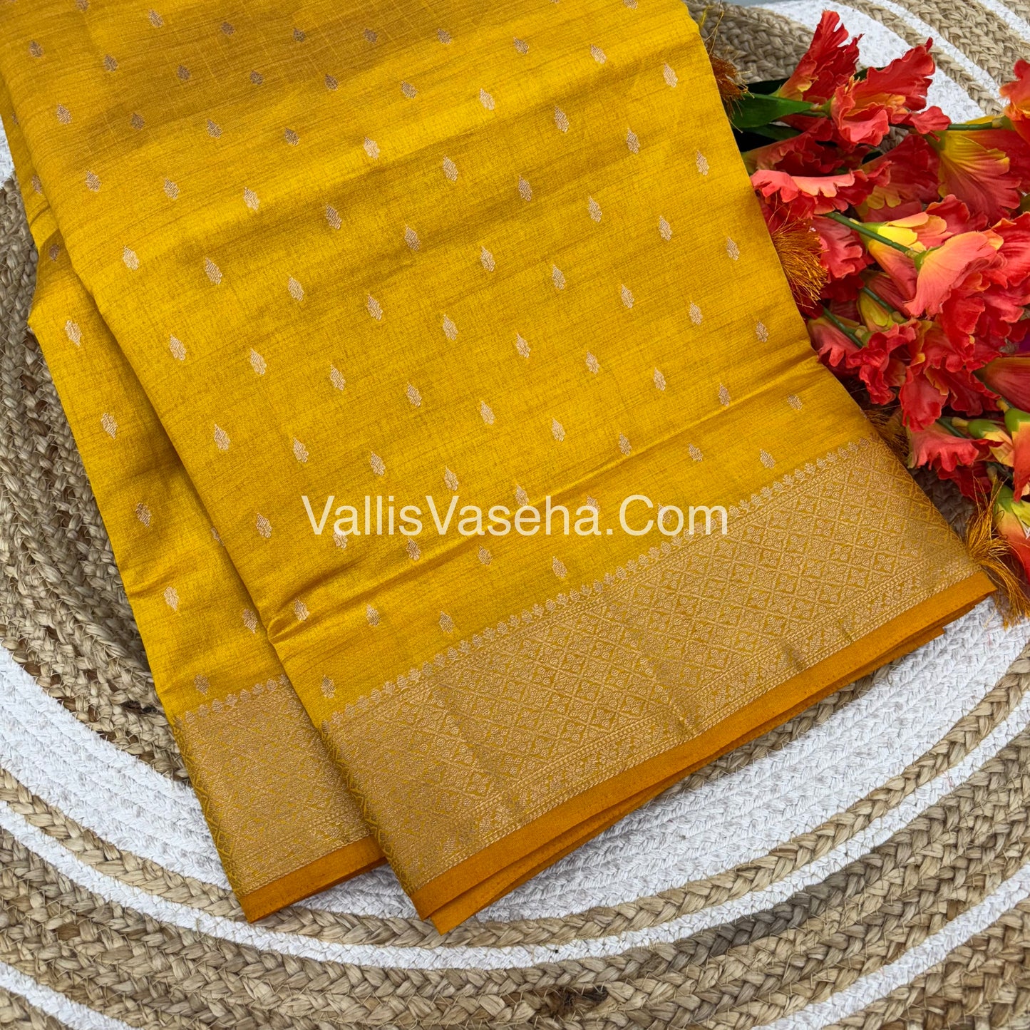 Semi Tussar Silk - Grand Pallu  - Yellow Shade - VVSTS022