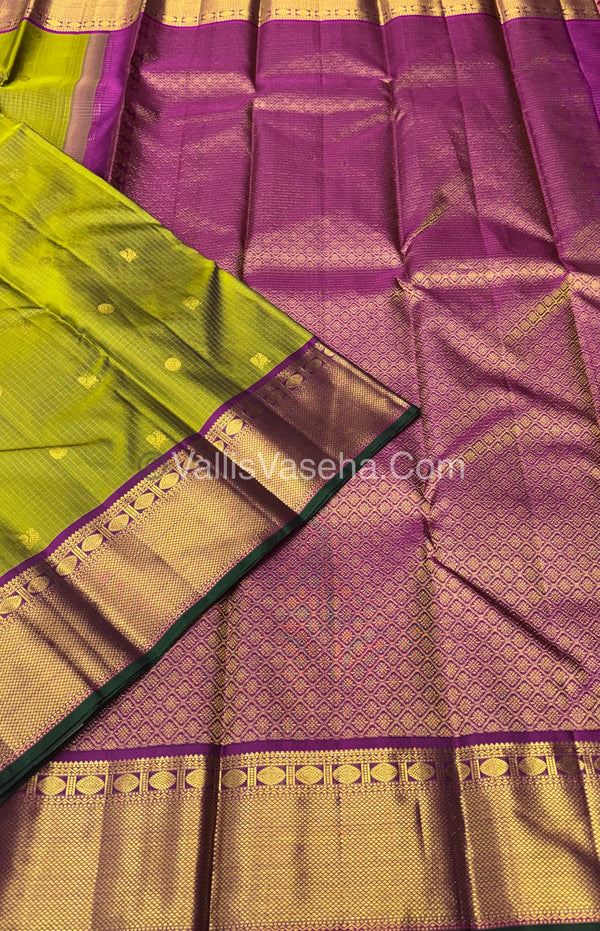 Pure Kanchipuram Silk Saree | Mehendi Green With Purplish Pink Shade | VVPS022