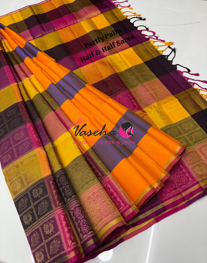 Pure Soft Silk Saree - Partly Pallu -  Half & Half Saree - VVPSS088