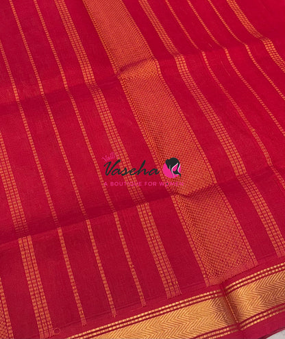 Pure Silk Cotton Sarees - Cream With Red - VVPSC003