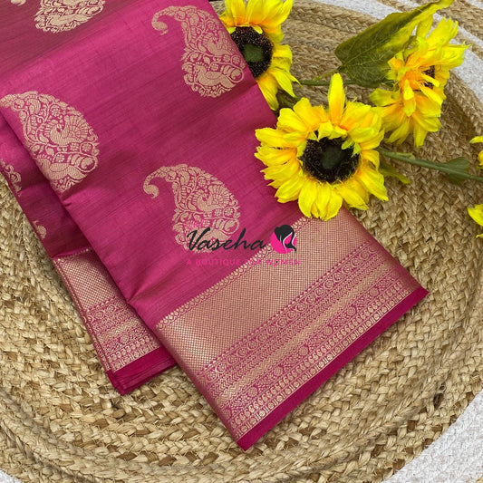 Semi Tussar Silk Saree | Pink Shade |VVSTS055