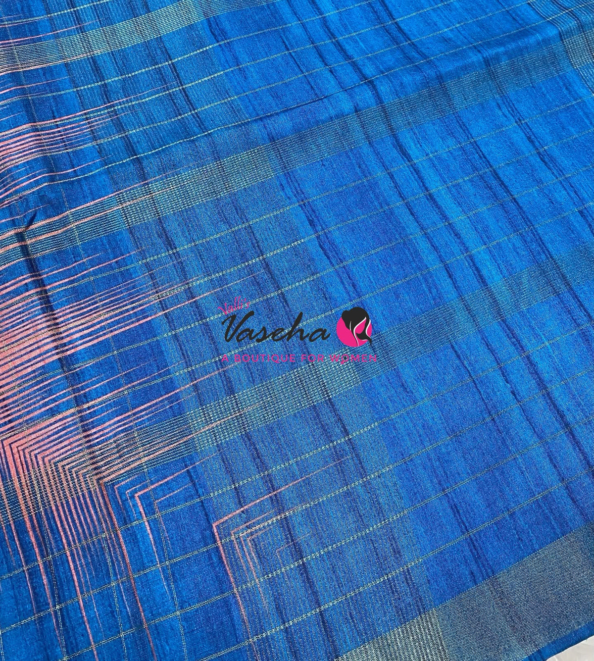 Semi Art Tussar Silk  / Art Silk - Peach & Blue - VVATS007