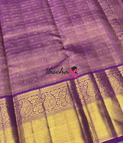 Pure Vintage Korvai Kanchipuram Silk Saree - Light Pastel Green & Purple Combo - VVPS038