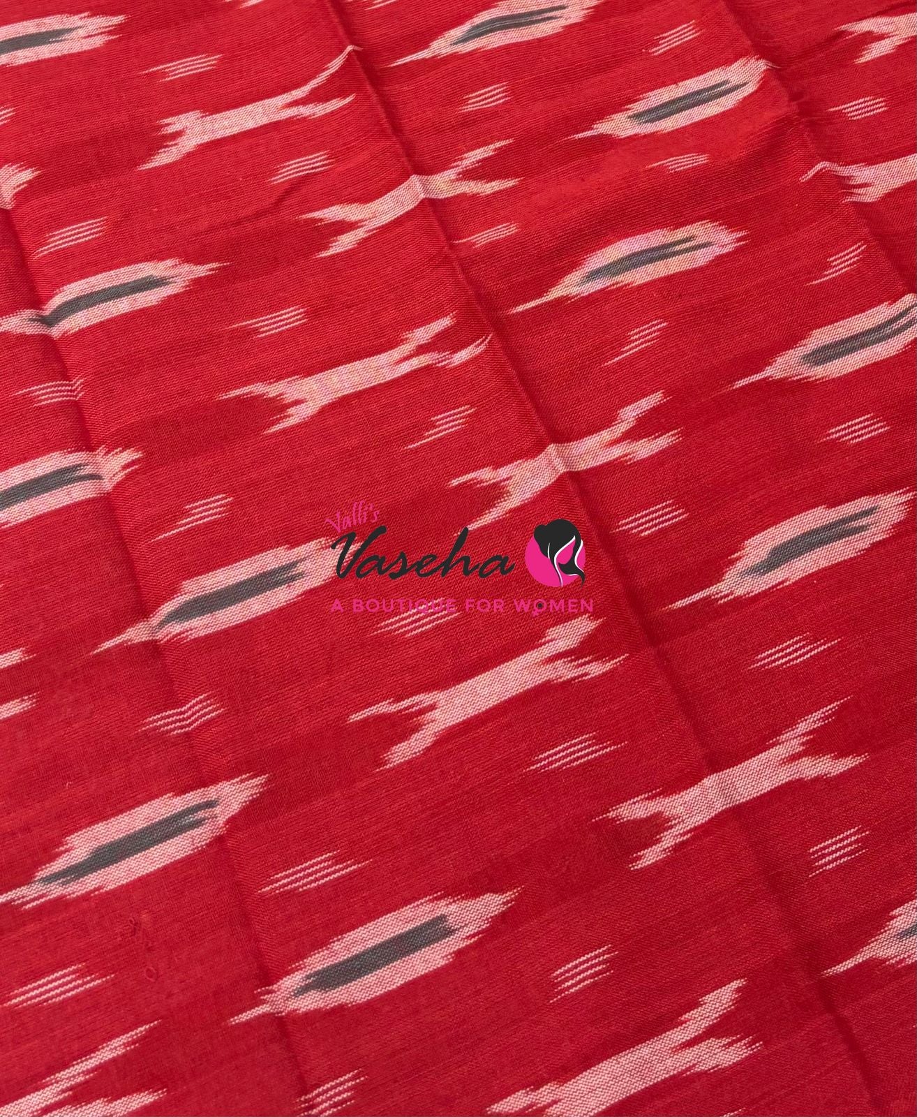 Double Ikkat Pure Cotton Saree -  Blue With Red  - VVIKS002