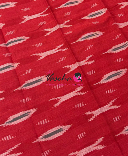 Double Ikkat Pure Cotton Saree -  Blue With Red  - VVIKS002